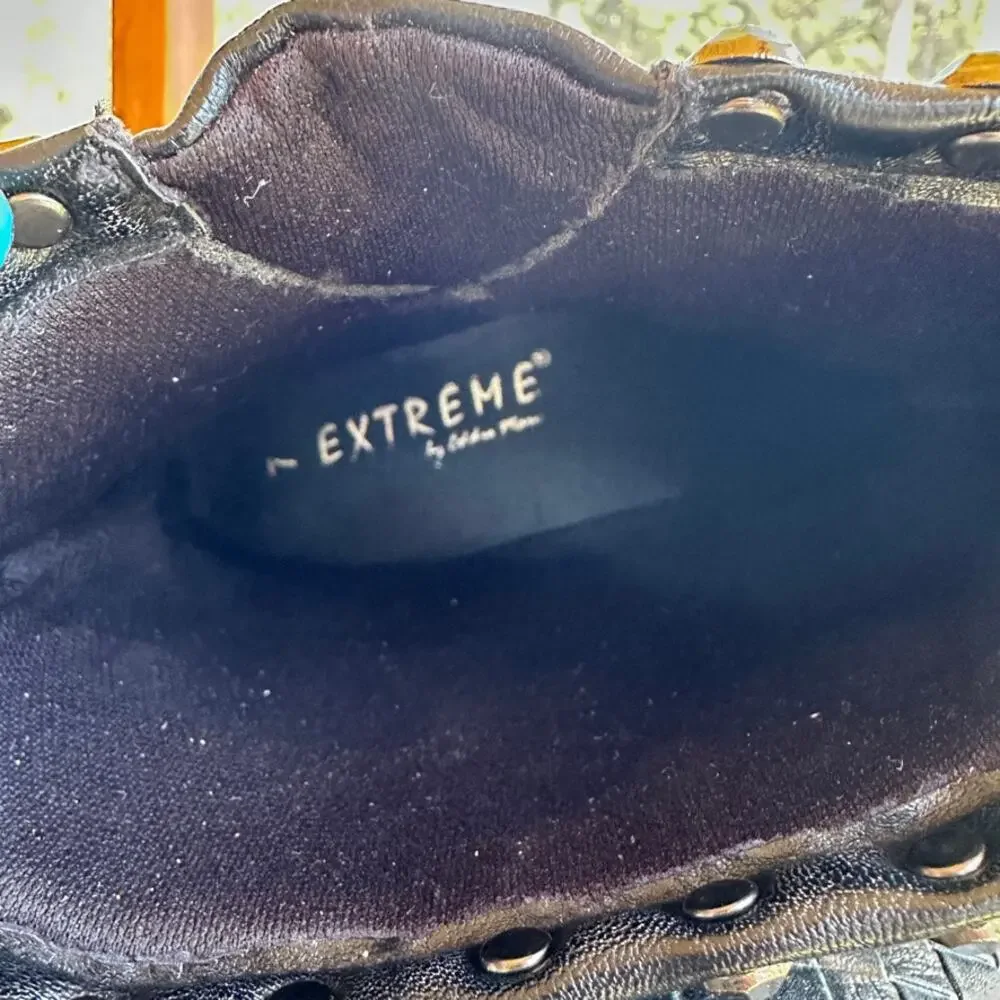 Extreme Eddie Marc Combat Boot SZ 7 Black Studded Woven Y2K Grunge Gothcore Punk - Picture 10 of 11